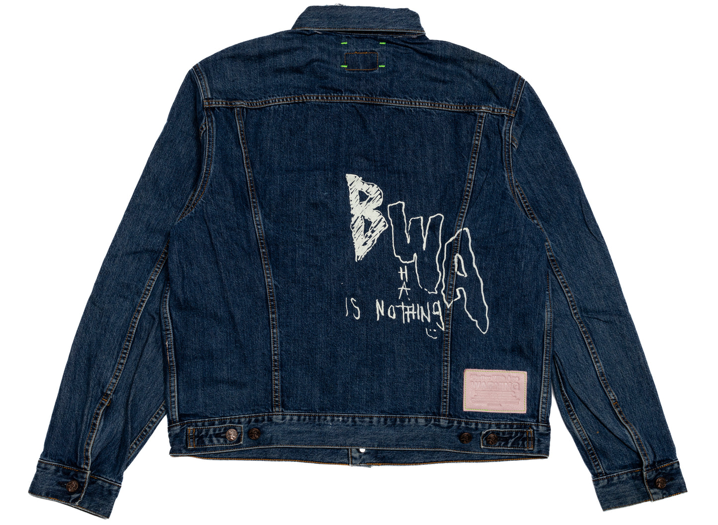 Better With Age Maudye Trucker Jacket in blue, a one-of-one handmade men's jacket, view 4