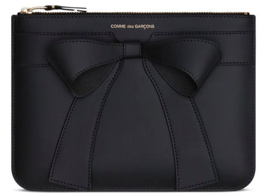 Comme des Garçon Wallet Big Bow Medium Zip Pouch in Black
