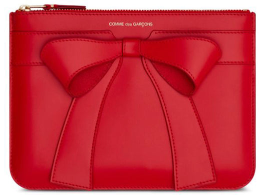 Comme des Garçon Wallet Big Bow Medium Zip Pouch in Red