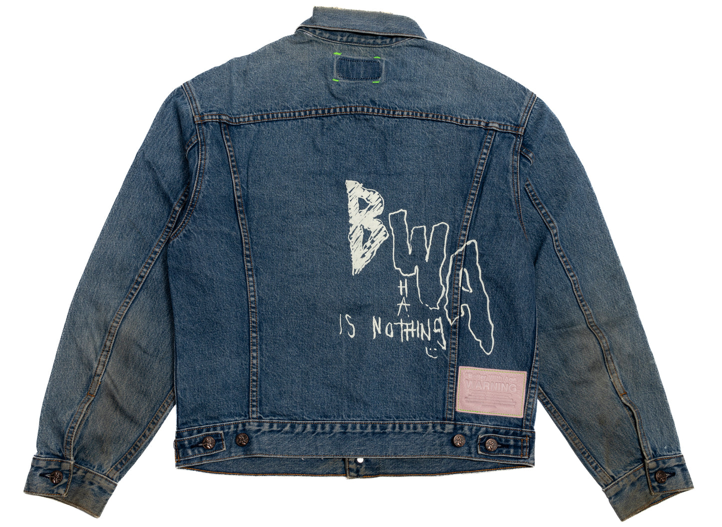 Better With Age Maudye Trucker Jacket in blue, a one-of-one handmade men's jacket, view 4