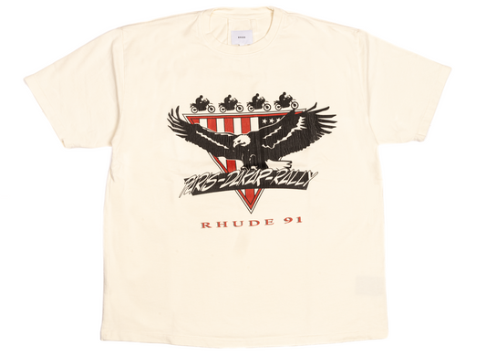 Rhude Stage Racing Tee in Vintage White / Black / Red