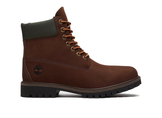 Timberland Heritage 6-Inch Waterproof Boot in Dark Brown Nubuck - lateral view