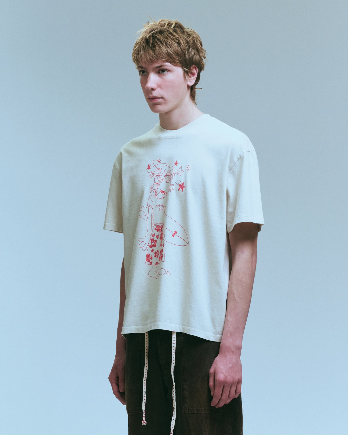 Nahmias Chadwick Cartoon Boxy Tee in Egg White, men's boxy t-shirt, view 4