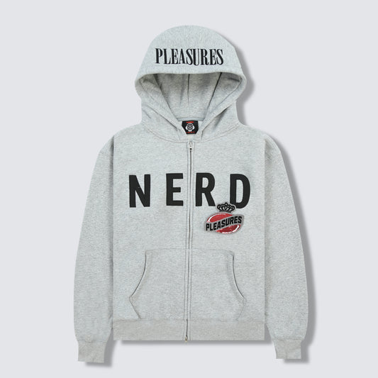Pleasures NERD Zip Up Hoodie in Heather Grey