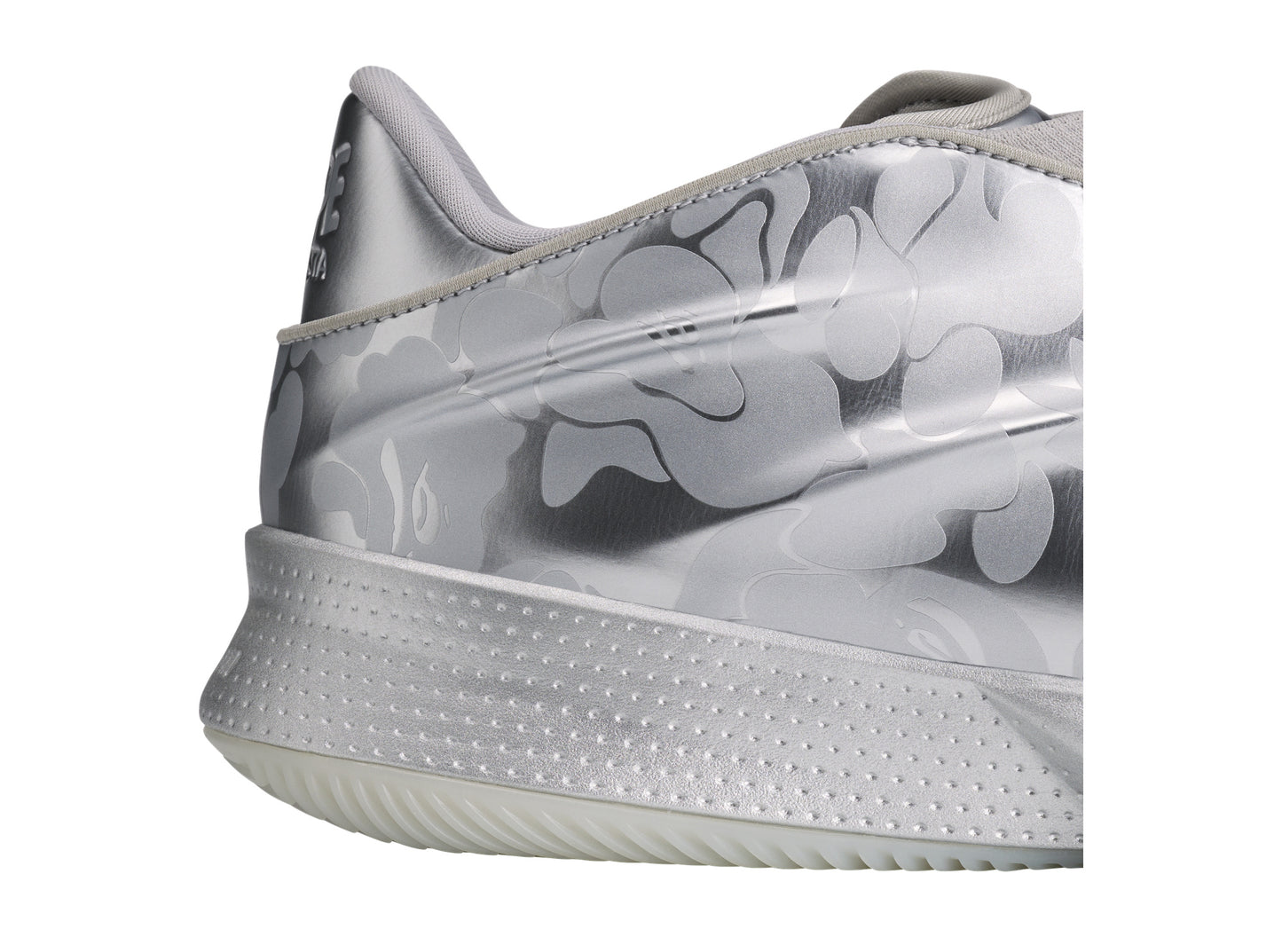 Adidas x BAPE Crazy Energy+ in Silver Metallic — heel detail view