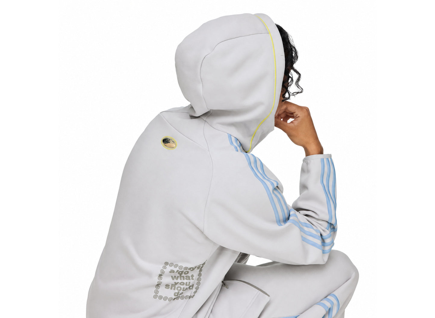 Adidas x Always Do What You Should Do Spacer Teamgeist Full Zip Hoodie in Light Solid Grey — hood back detail view