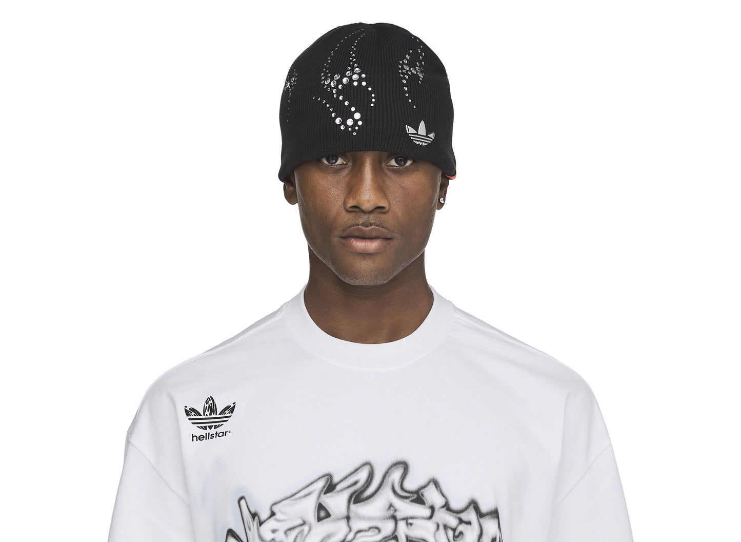 Adidas x Hellstar Beanie in Black, on model standard extra