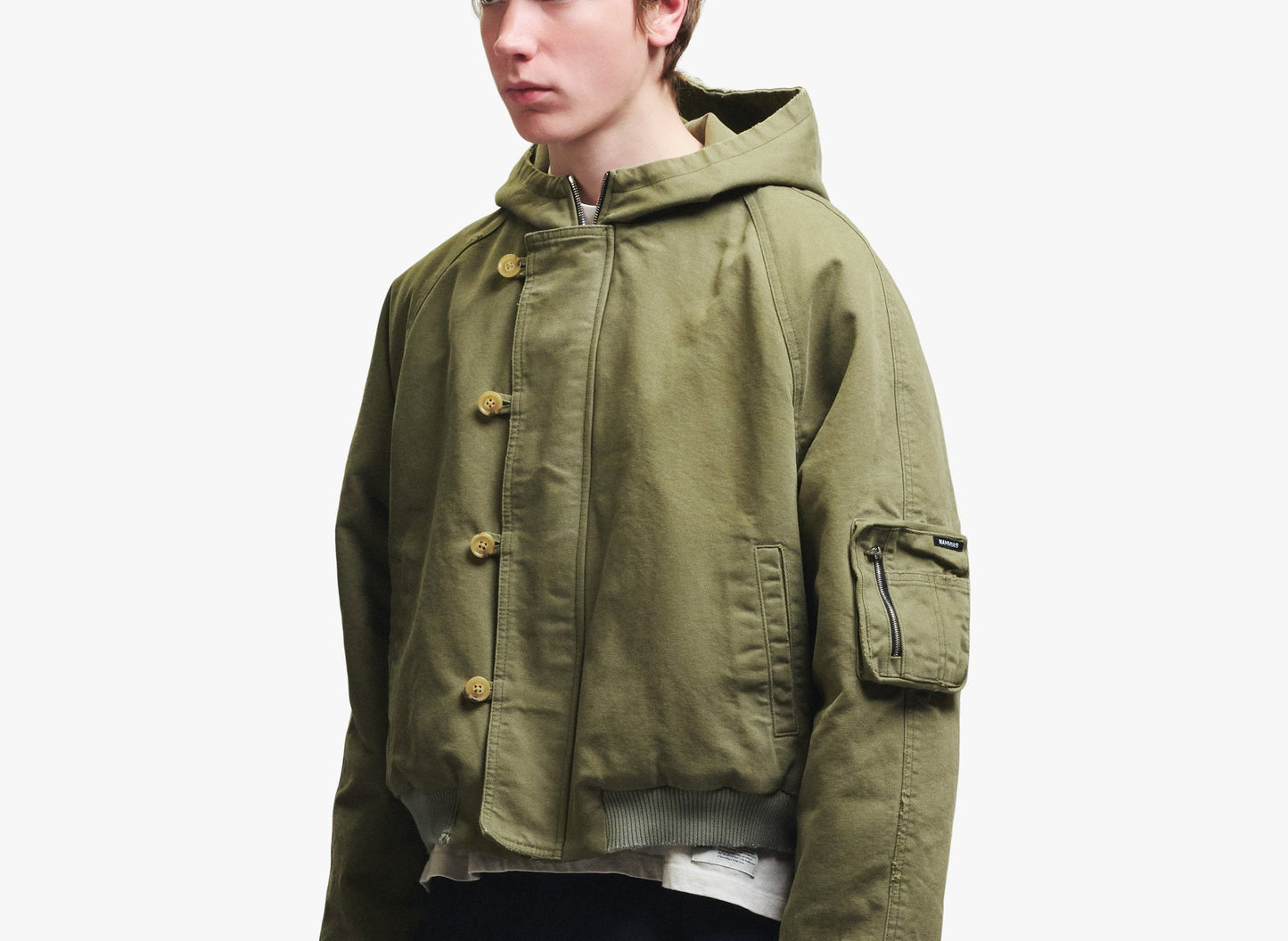 Nahmias Cargo Crop Parka W124-J73-323 in Olive model angle