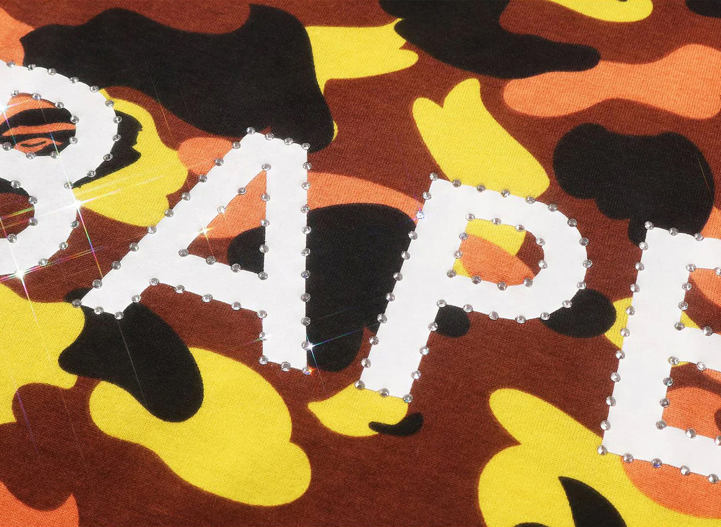 A Bathing Ape 1st Camo BAPE Rhinestone Tee in Orange — view 3