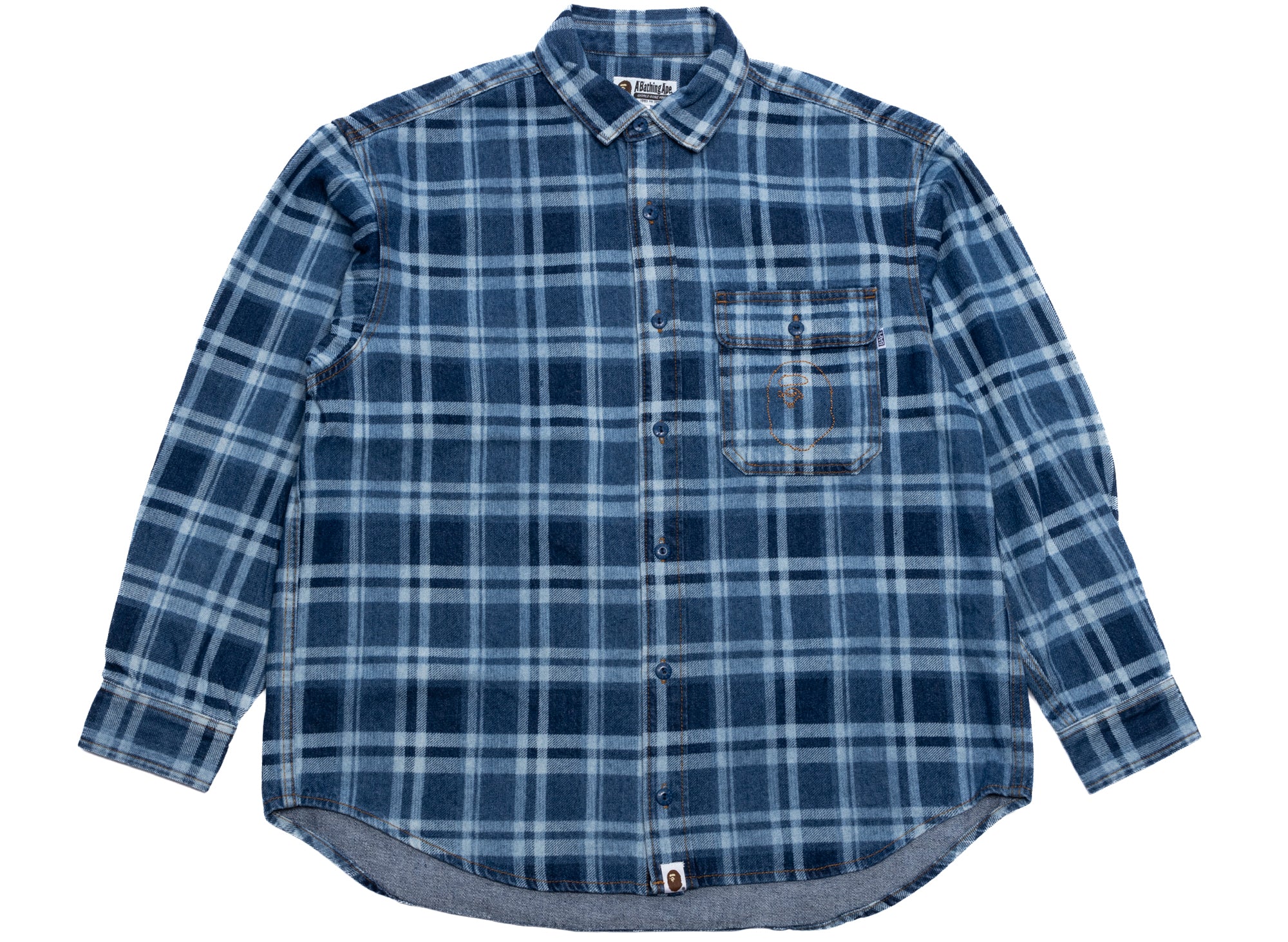 bathing ape dress shirt BAPE CHECK DENIM MENS 1K30-131-007 / Indigo / 2XL Size:S (1-3 Yrs.) Women's Blue & White The A Bathing Ape folk town maxi dress