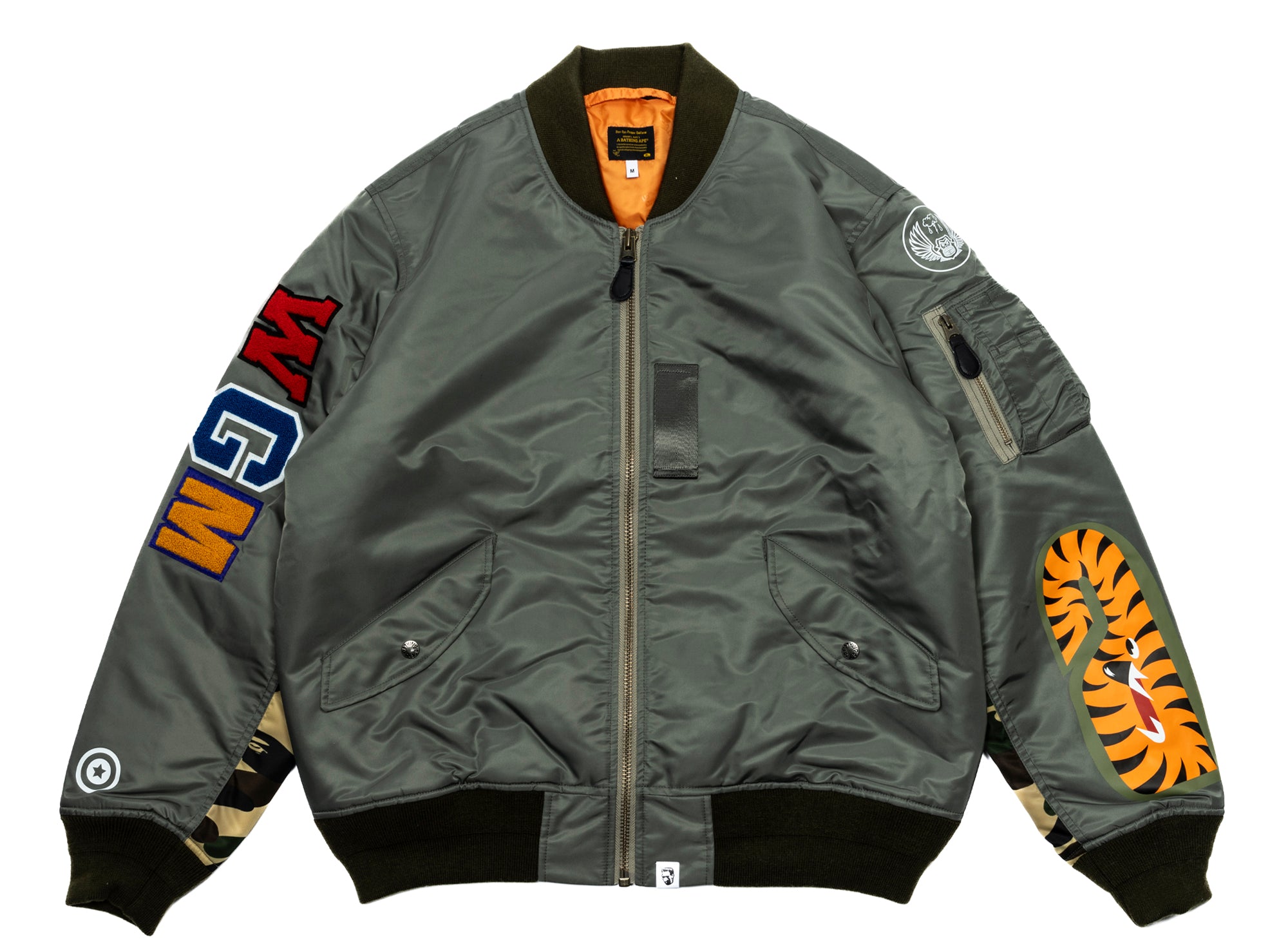 A BATHING APE WGM MA-1ジャケット A Bathing Ape Shark MA-1 Jacket in Olive | Oneness Boutique