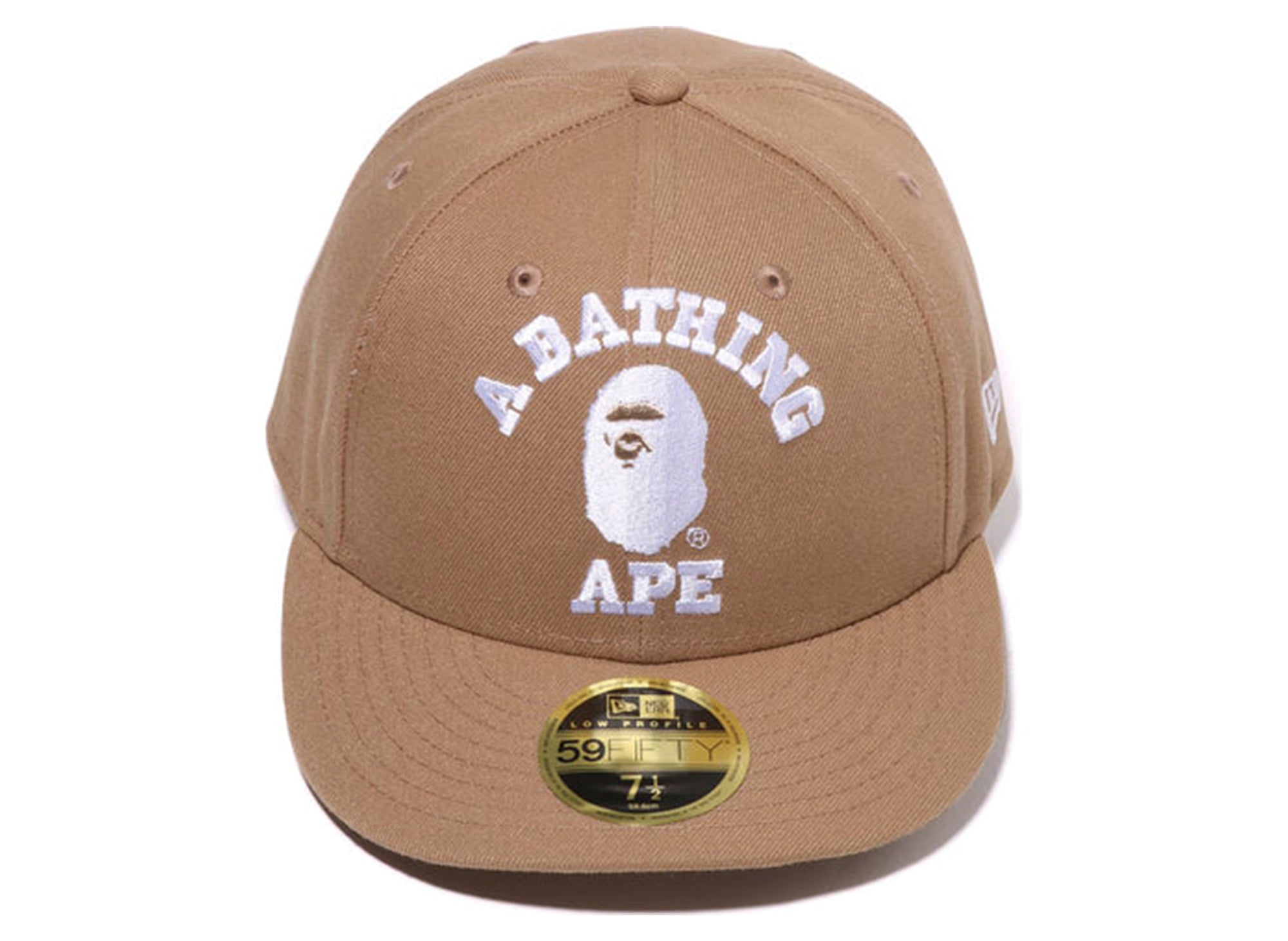 Bape College New Era 59Fifty Low Profile Hat w/ Cap Clip in Beige