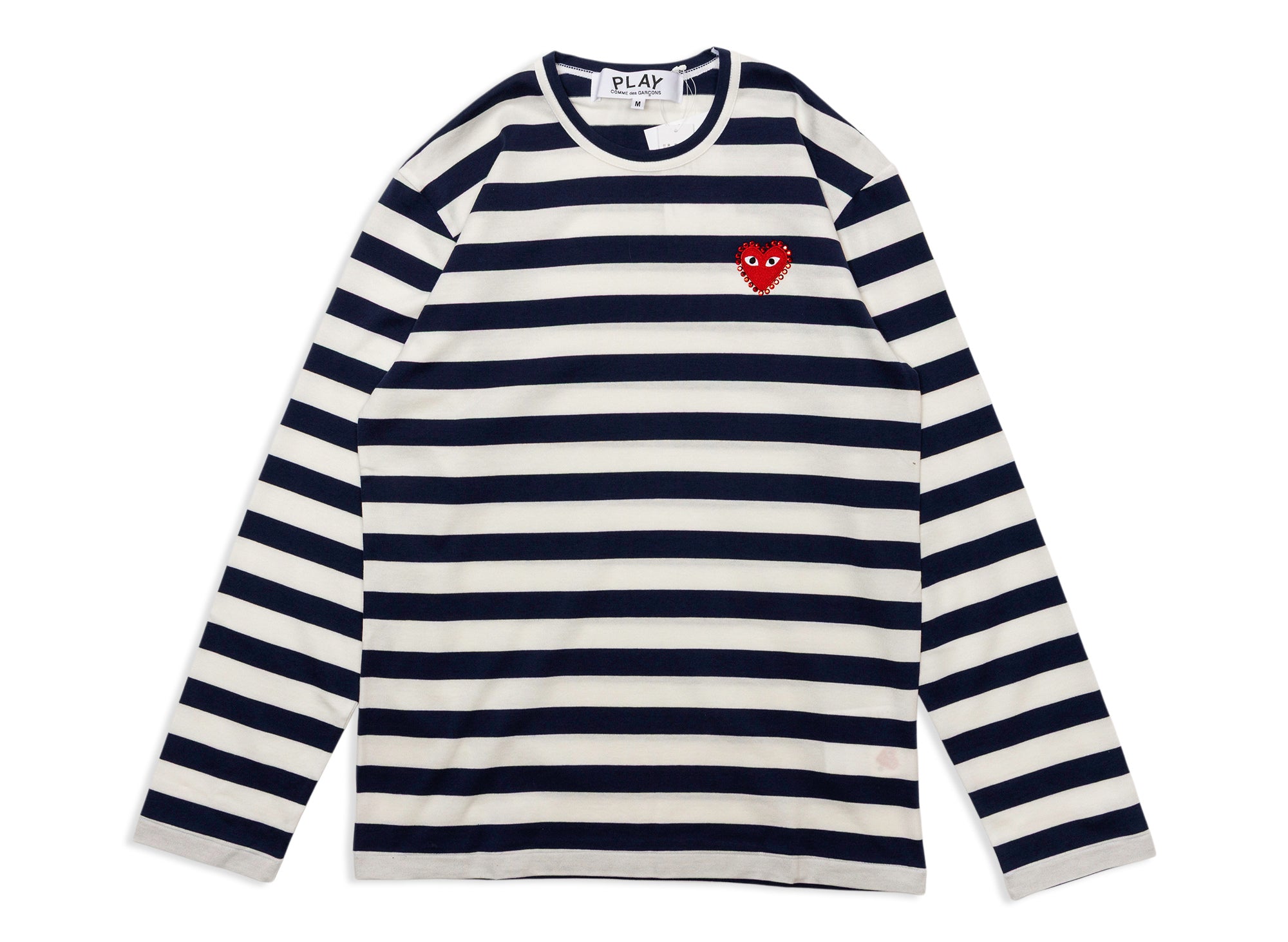 PLAY COMME des GARCONS ストーンTシャツ S Comme des Garçons PLAY Rhinestone Emblem L/S Tee in Navy / White