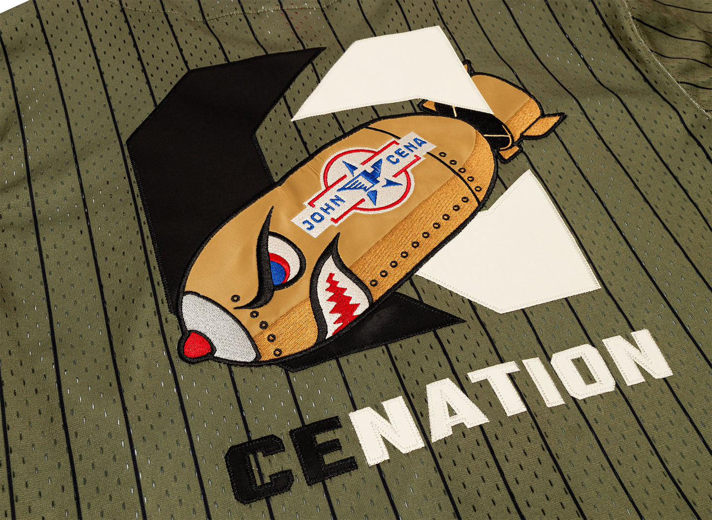 Mitchell & Ness WWE John Cena Final Seconds Striped Mesh Jersey in Olive — view 5