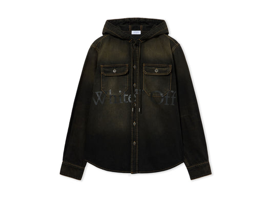 OFF-WHITE Bookish Hooded Regular Denim Shirt in Dirty Black — view 1