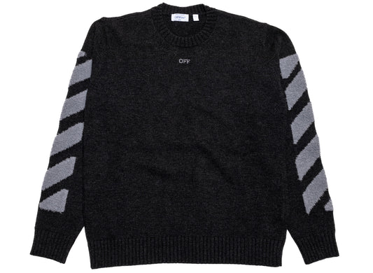 OFF-WHITE Diagonals Fuzzy Knit Crewneck in Anthracite