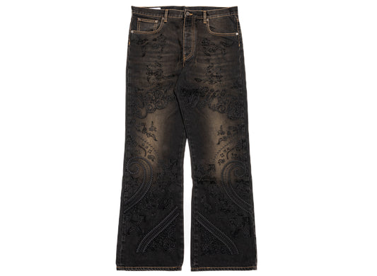 OFF-WHITE Paisley Embroidered Slim Relax Jeans in Dirty Black