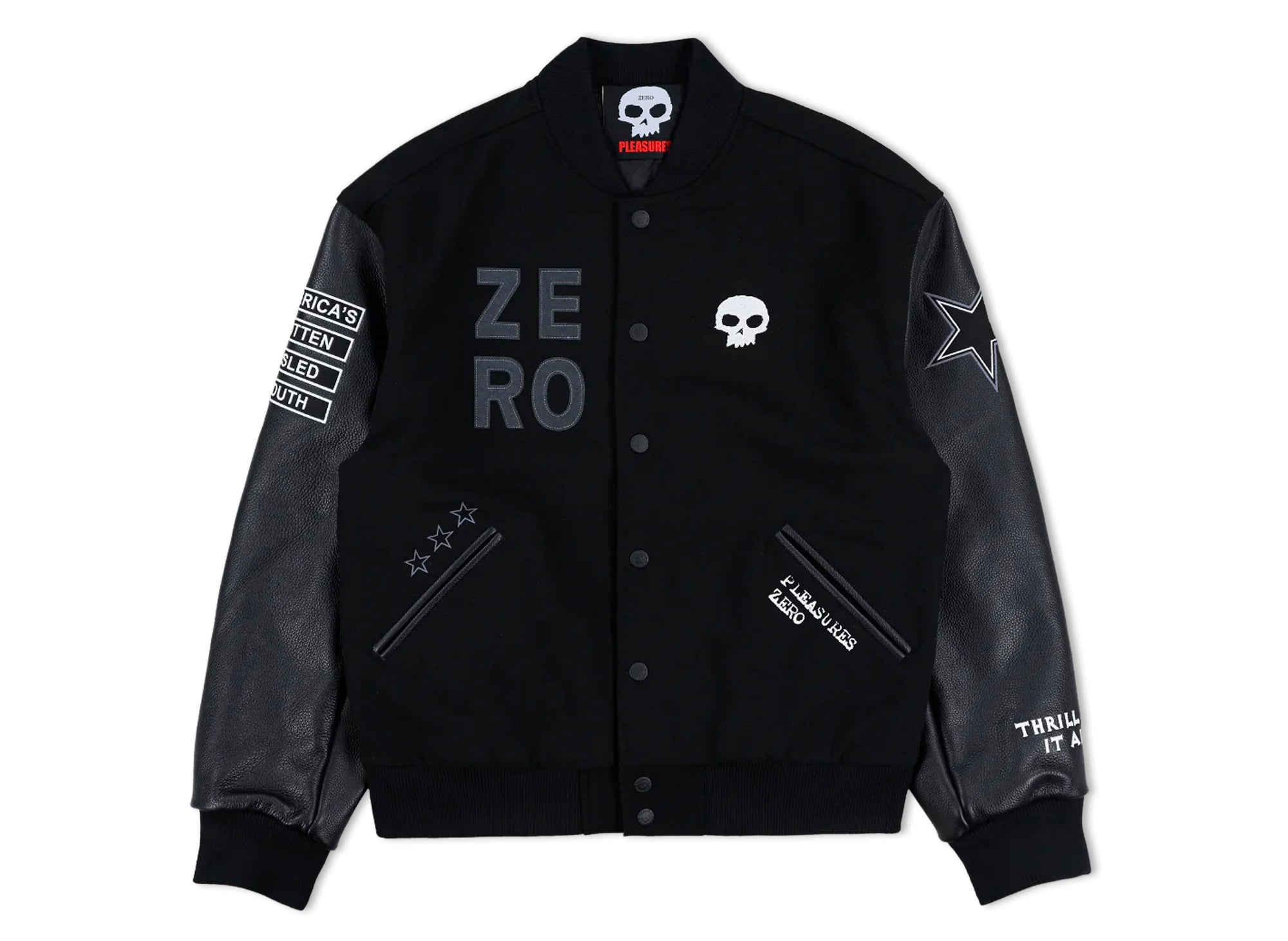 Pleasures x Zero Varsity Jacket in Black | Oneness Boutique