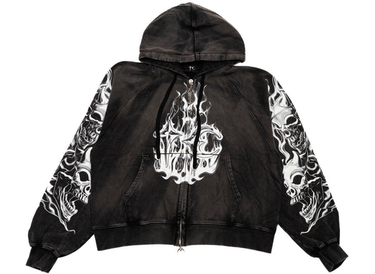 Thug Club Six Riding Skull Zip-Up Hoodie in Black