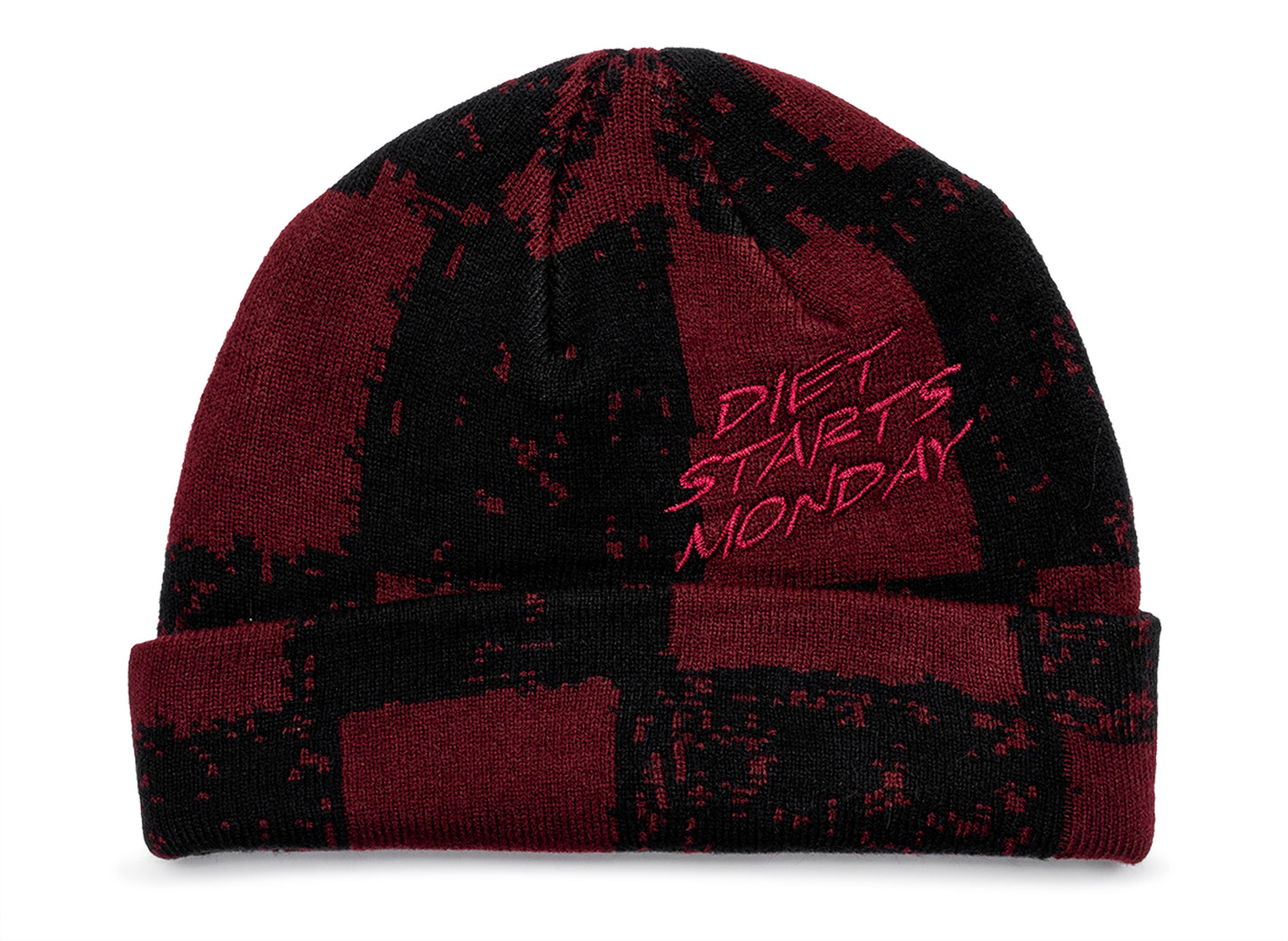 Diet Starts Monday Checkered Beanie in Maroon
