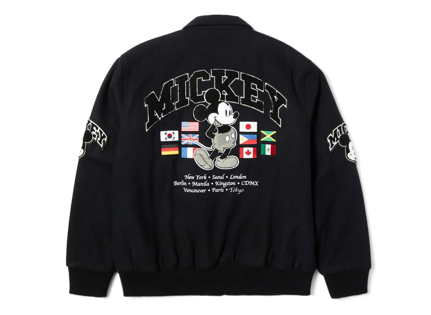 HUF x Mickey Worldwide Tour Varsity Jacket in Navy