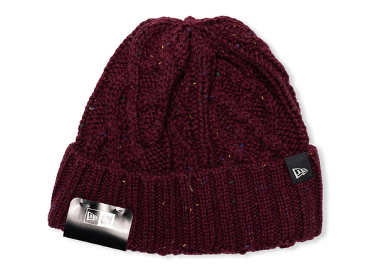 New Era Speckled Cable Knit Maroon Beanie