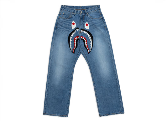 A Bathing Ape Shark Loose Fit 13 Oz Denim Pants in Indigo