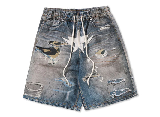 A Bathing Ape BAPE STA Fake Print Relaxed Fit Shorts in Light Indigo