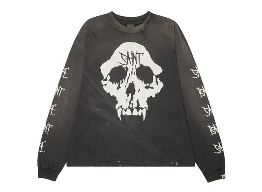 Saint Michael x BAPE Skull Long Sleeve T-Shirt in Black - view 1
