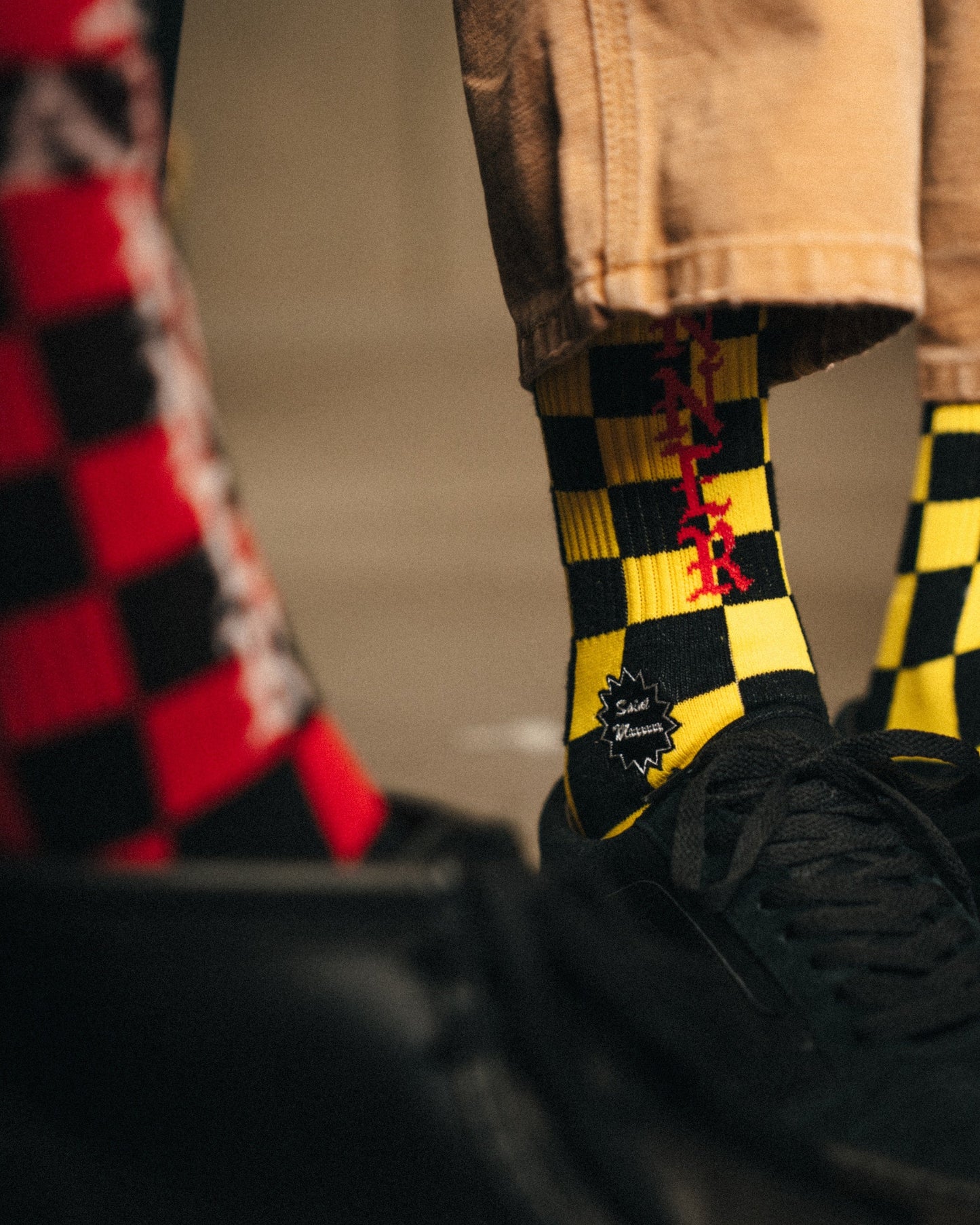 Saint Michael Check Socks in Black / Yellow — product detail