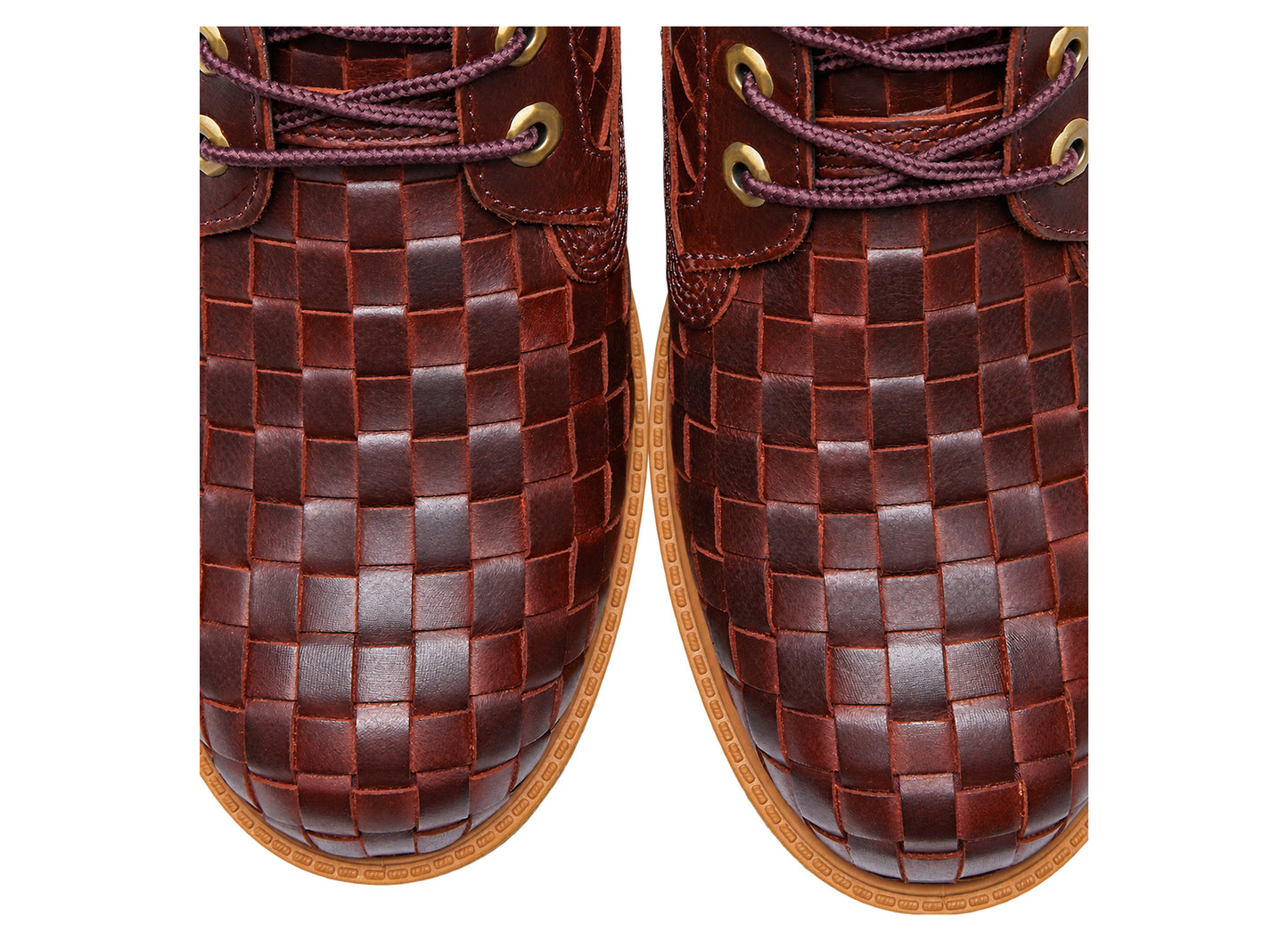 Timberland Premium 6-Inch Woven Boot in Burgundy – woven toe detail view