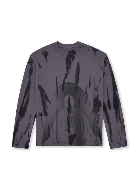 A-COLD-WALL* Knitted Overdyed Print Long Sleeve Tee in Grey