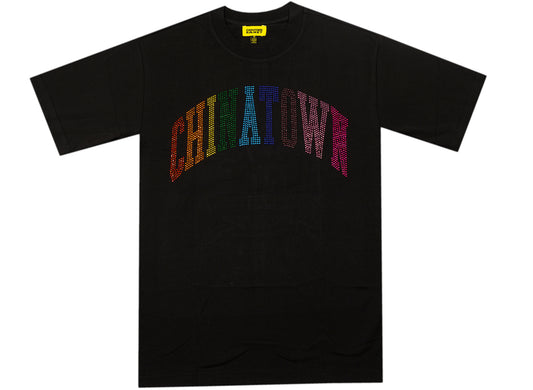 Chinatown Market Rainbow Rhinestone Arc Tee in Black