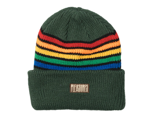 Pleasures Island Striped Beanie in Green
