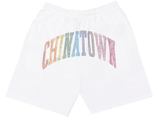 Chinatown Market Rainbow Rhinestone Arc Shorts in White