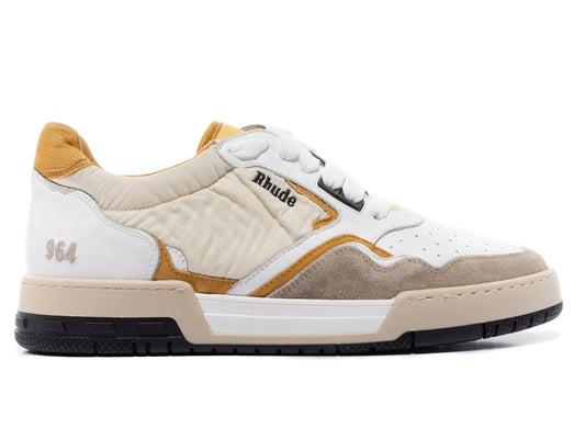 Rhude Racing Sneaker in White / Mustard / Beige