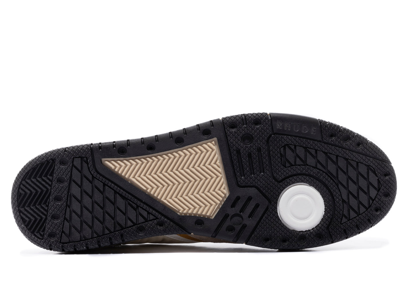 Rhude Racing Sneaker in White / Mustard / Beige