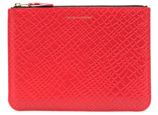Comme des Garçons Embossed Roots Wallet in Red