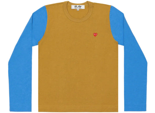 Comme des Garçons PLAY Bi-Color L/S Tee in Earth / Blue