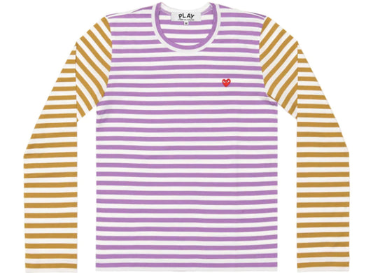 Comme des Garçons PLAY Bi-Colour Striped L/S Tee in Lavender / Earth