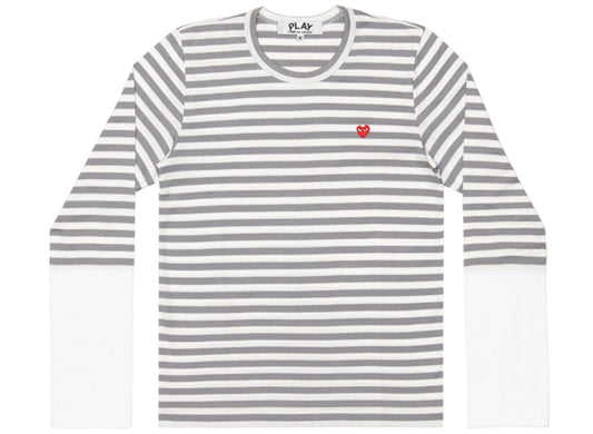 Comme des Garçons PLAY Color Block Striped L/S Tee in Grey / White