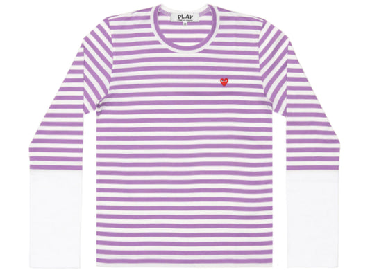 Comme des Garçons PLAY Color Block Striped L/S Tee in Lavender / White