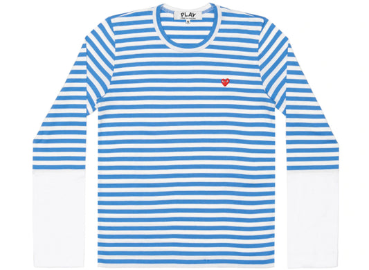 Comme des Garçons PLAY Color Block Striped L/S Tee in Blue / White