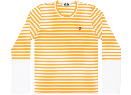 Comme des Garçons PLAY Color Block Striped L/S Tee in Orange / White