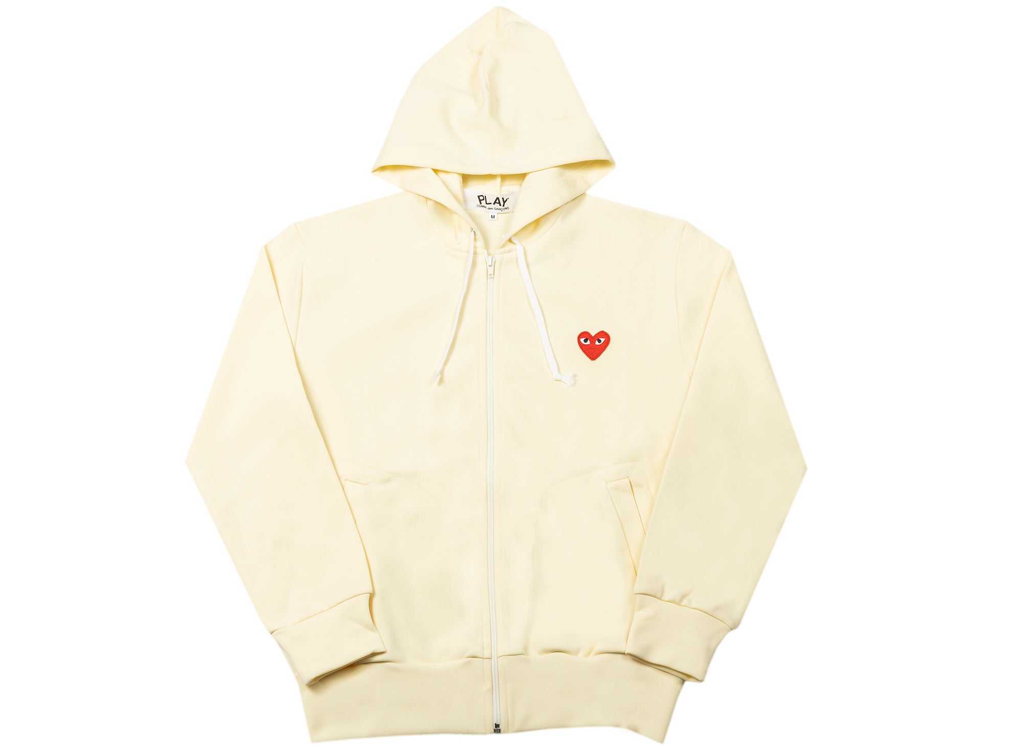 Comme des Garçons PLAY Heart Zip-Up Hoodie in Cream / Red / White
