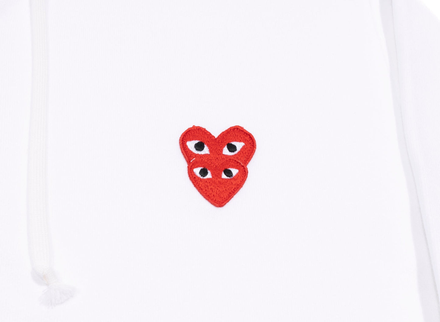 Comme des Garçons Play Zip-Up Double Heart Hoodie in White / Red / Black - view 2