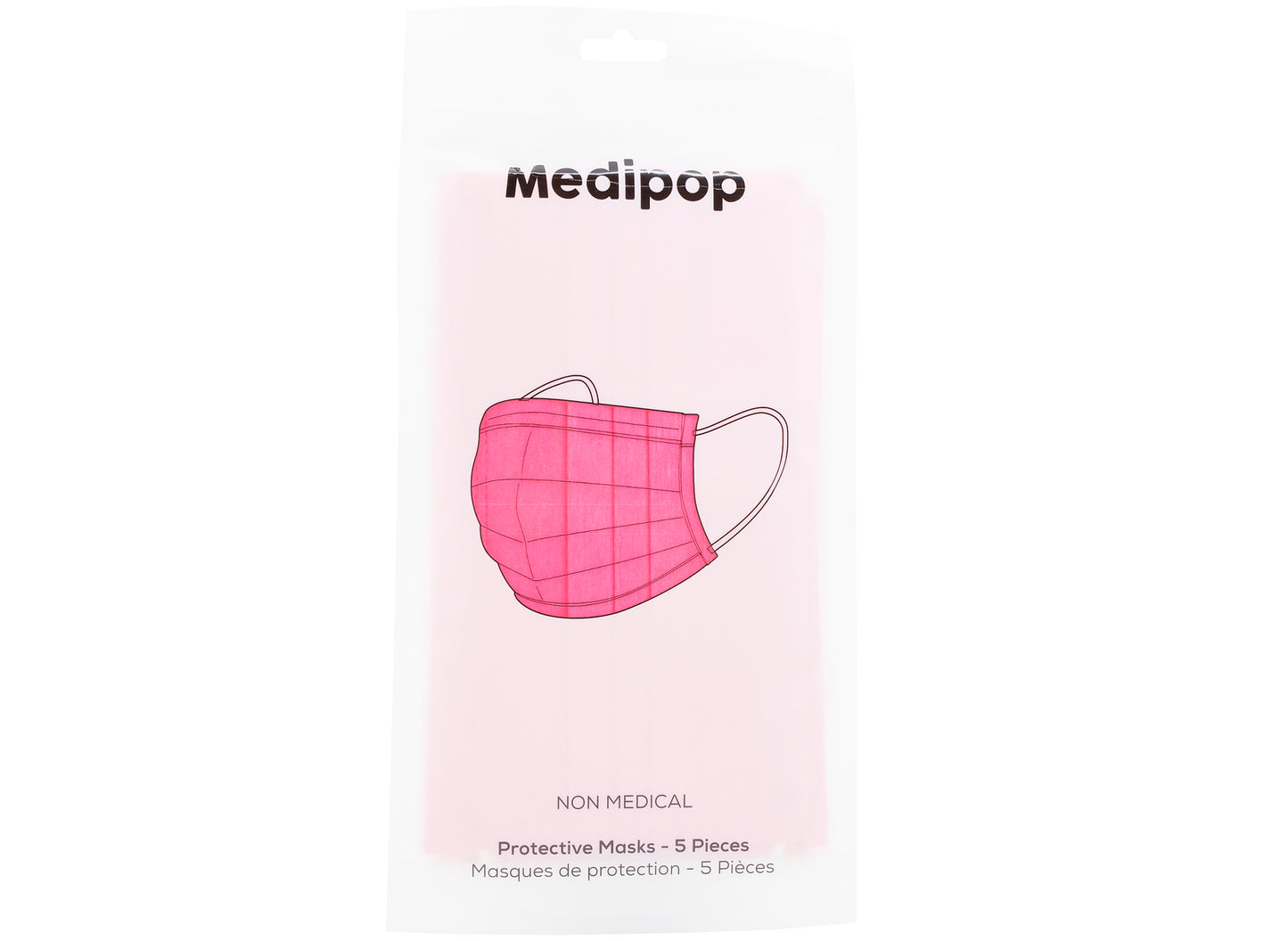 Mascarillas desechables para adultos Medipop, paquete de 5, en color rosa