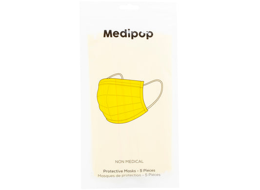 Medipop 5-Pack Adult Disposable Face Masks in Yellow