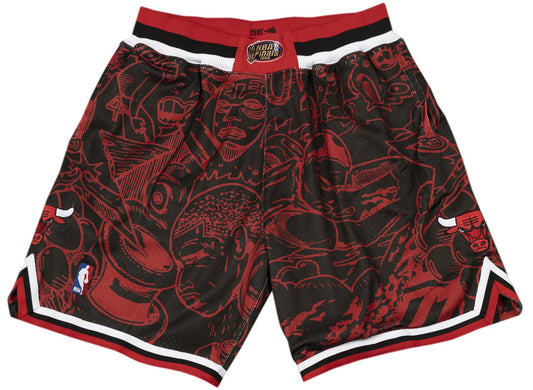 Mitchell & Ness x Hebru Brantley NBA Bulls Shorts in Red / Black