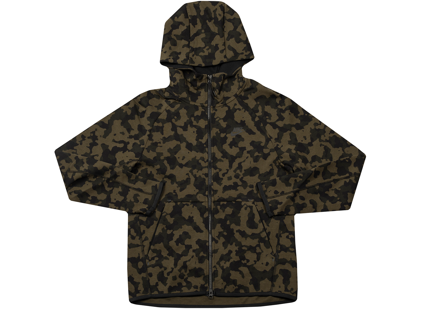 Nike Sportswear Tech Fleece Men's Full-Zip Printed Hoodie in Medium Olive / Black